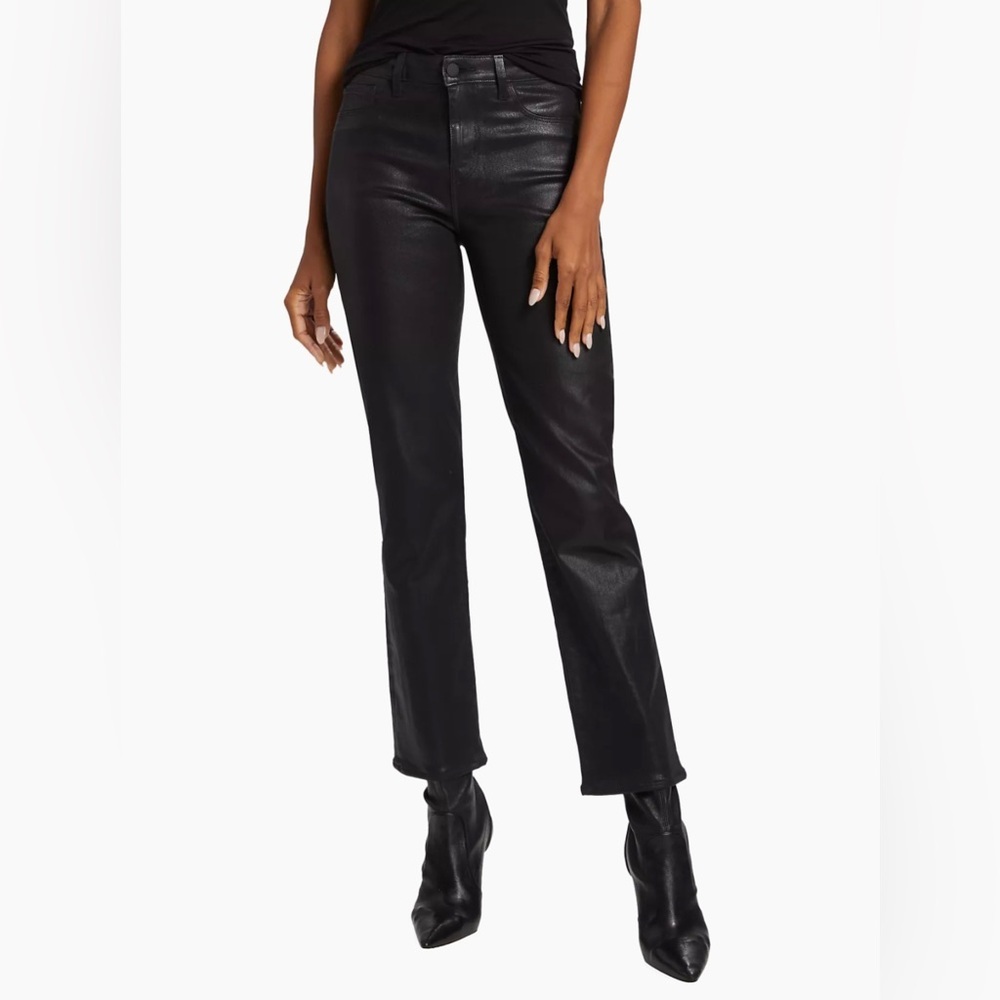 NWOT L'AGENCE Ginny Straight-Leg Zip Jeans in Coated Black Size 25